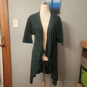 LuLaRoe Size S Green Open Waterfall Lagenlook Short Sleeve Long Duster Cardigan
